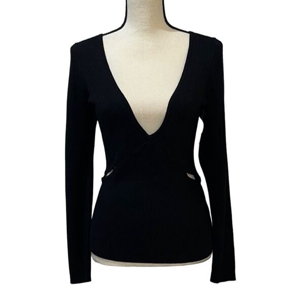 FTF V-Neck Ribbed Knit Cutout Sweater - Picture 2 of 11